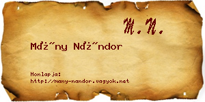 Mány Nándor névjegykártya